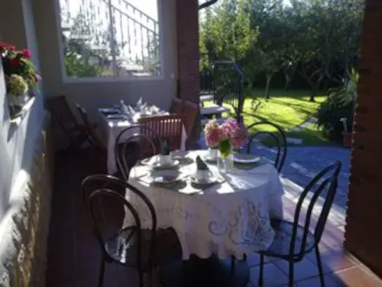 Tables for breakfast on the terrace in Villaviciosa